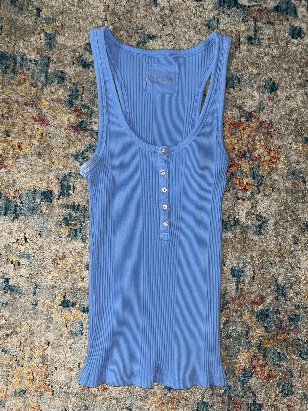 aerie Ribbed Henley Tank Top - Sky Blue